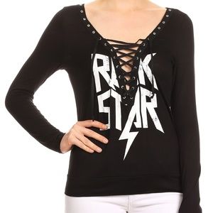Rock star graphic lace up shirt